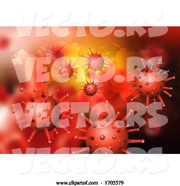 Vector of Abstract Virus Cells on a World Map Background