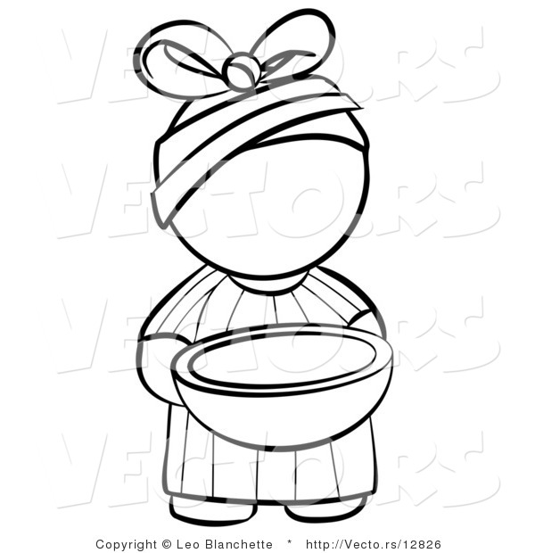 Vector of African Girl Outline Carrying a Bowl - Coloring Page Outlined Art