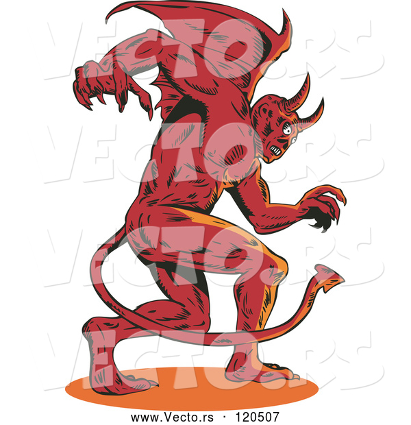Vector of Aggressive Winged Demon or Devil