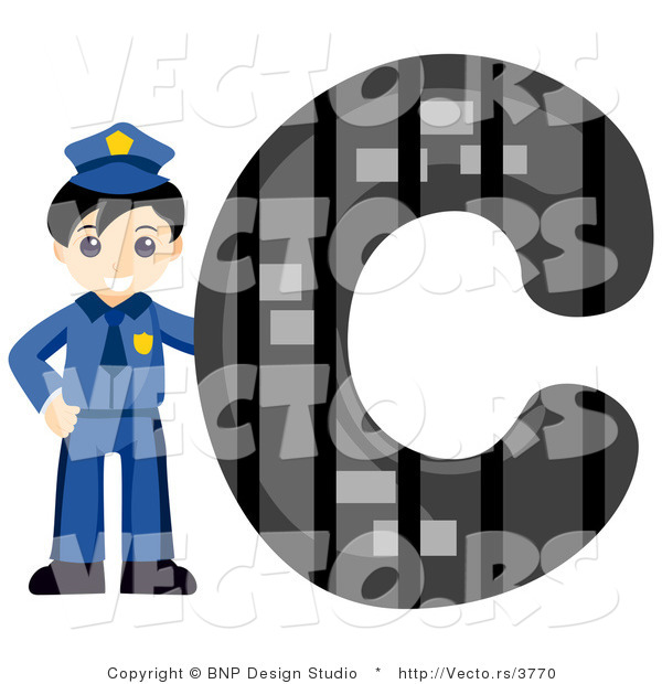 Vector of Alphabet Letter C with a Cop Boy