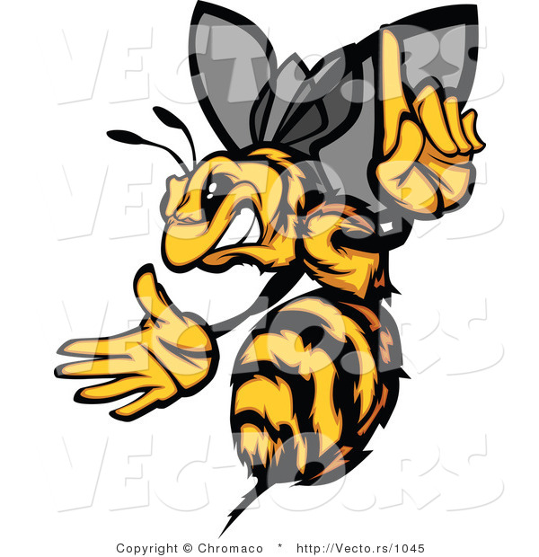 Vector of an Aggressive Bee Pointing Finger-Up While Gritting Teeth and Preparing to Sting