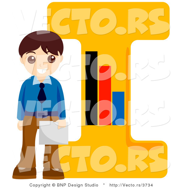 Vector of an Alphabet Letter I with a Business Boy