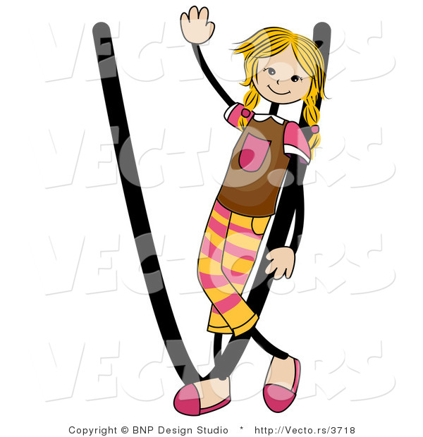 Vector of an Alphabet Letter V with a Stick Figure Girl