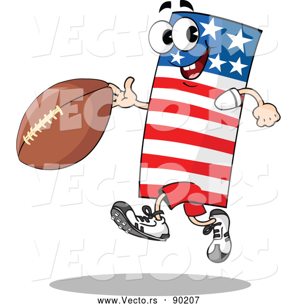 Vector of an American Cartoon Flag Mascot Running with Football