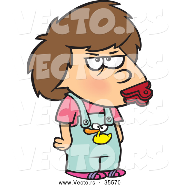 Vector of an Angry Cartoon Girl Wearing a Clip over Her Potty Mouth