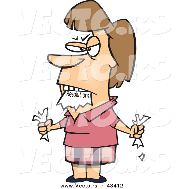 Vector of an Angry Cartoon Lady Eating Her List of Resolutions