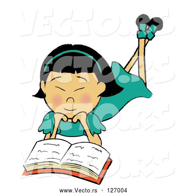 Vector of an Asian Girl Reading a Book