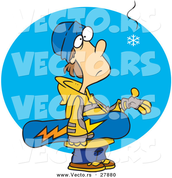Vector of an Eager Cartoon Snowboarder Waiting for Snowfall