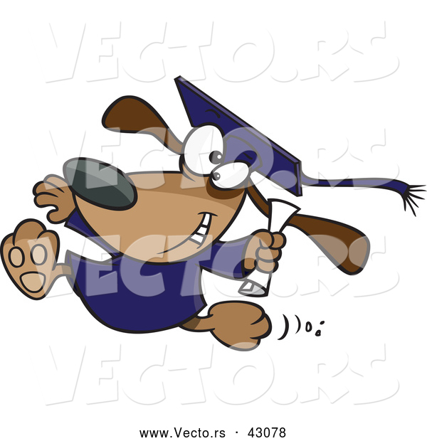 Vector of an Excited Cartoon Graduate Dog Running with a Diploma
