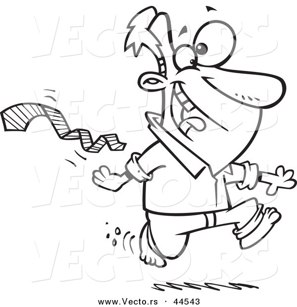 Vector of an Excited Cartoon Man Ripping His Tie off and Running Bare Foot - Coloring Page Outline