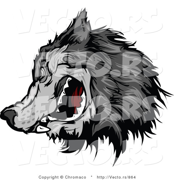 Vector of an Intimidating Gray Wolf Mascot Character