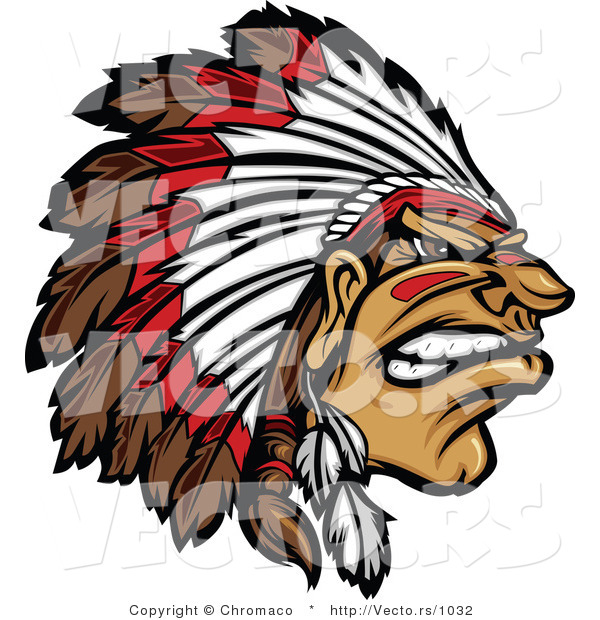 Vector of an Intimidating Native American Chief Gritting Teeth Angrily