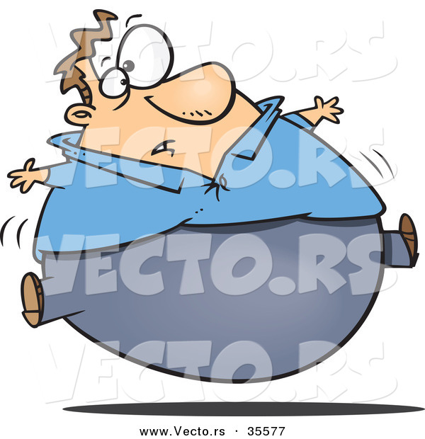 Vector of an Obese Cartoon Man Bouncing Around After Eating a Huge Meal