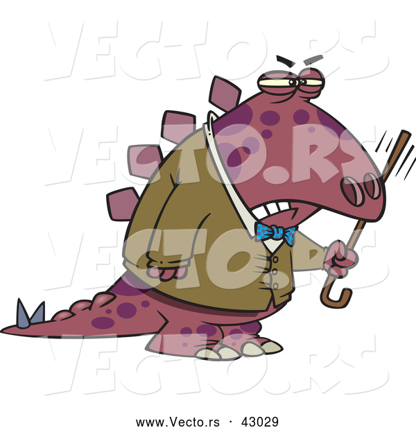 Vector of an Old Grumpy Cartoon Dinosaur Waving His Cane Aggressively
