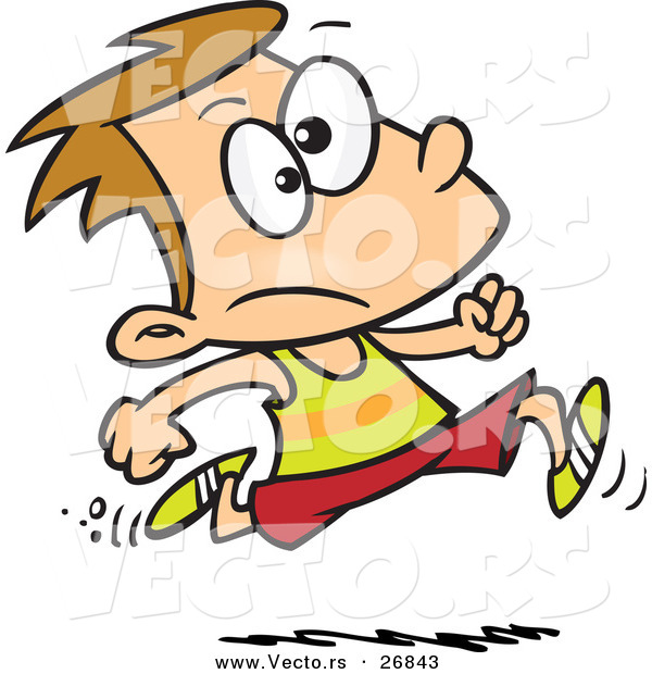 Vector of an Unsure Cartoon Boy Running Track