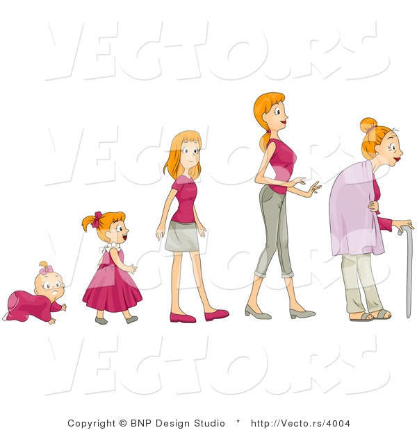 Vector of Baby Girl Shown in Stages of Growth to a Teen, Woman and Senior
