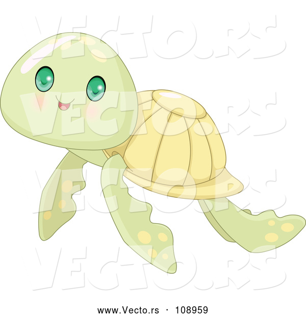 Vector of Baby Sea Turtle with Big Green Eyes