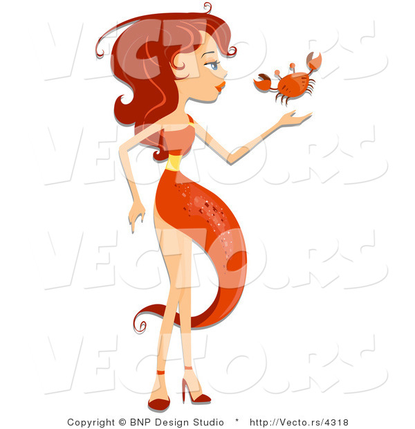 Vector of Beautiful Cancer Zodiac Girl with a Crab