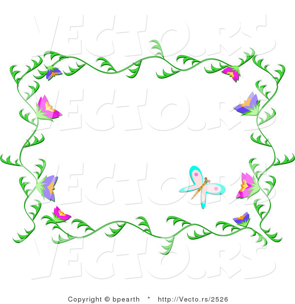 Vector of Beautiful Green Vines Frame with Butterflies