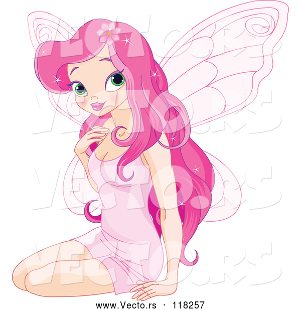 Vector of Beautiful Pink Fairy Woman Sitting