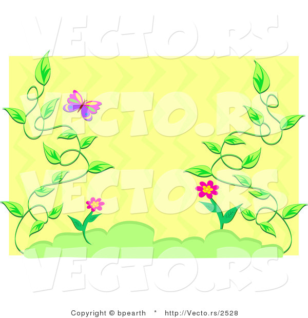 Vector of Beautiful Vines Border Frame with a Butterfly over Yellow