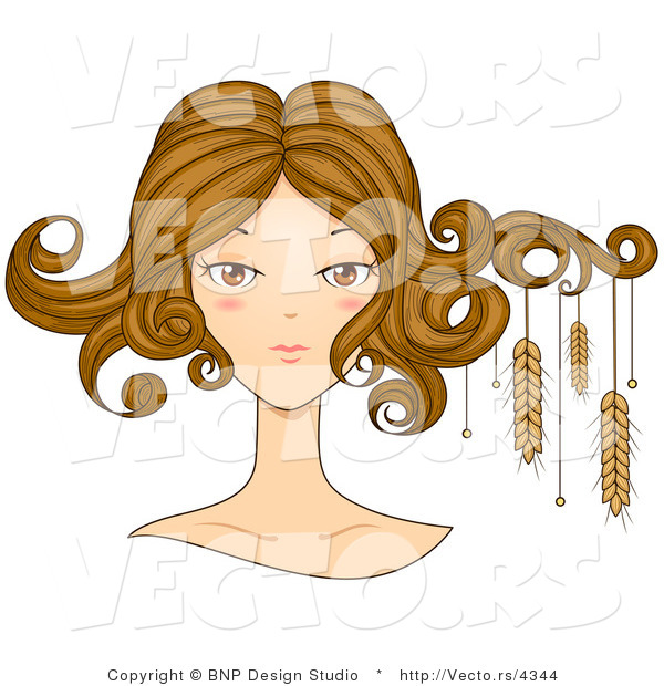 Vector of Beautiful Virgo Girl's Face with Wheat Hanging from Her Hair