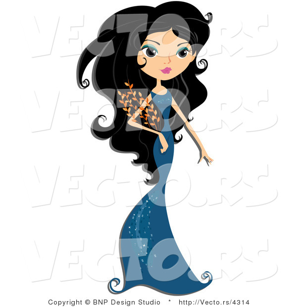 Vector of Beautiful Virgo Zodiac Girl in a Blue Dress