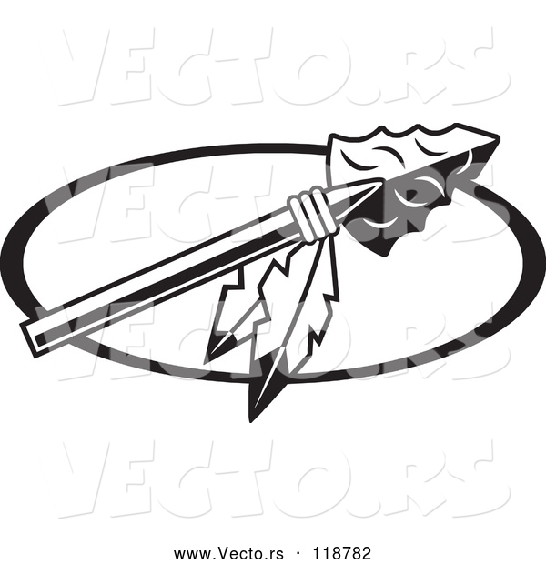 Vector of Black and White Arrowhead with Feathers for Warriors Indians Chiefs Scouts Redskins or Braves Logo
