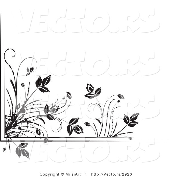 Vector of Black and White Floral Corner Border Design Element Version 4