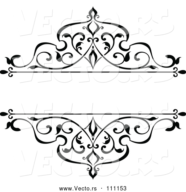 Vector of Black and White Ornate Vintage Floral Frame Design Element with Text Space 4