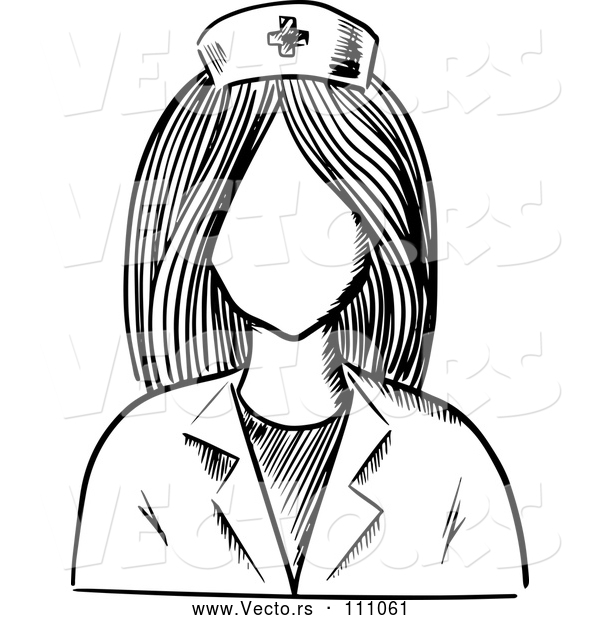 Vector of Black and White Sketched Faceless Female Nurse