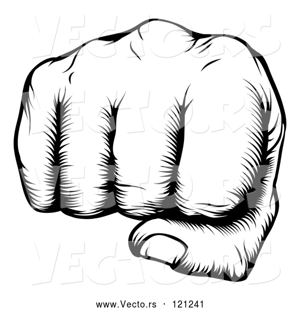 Vector of Black and White Woodblock Fist