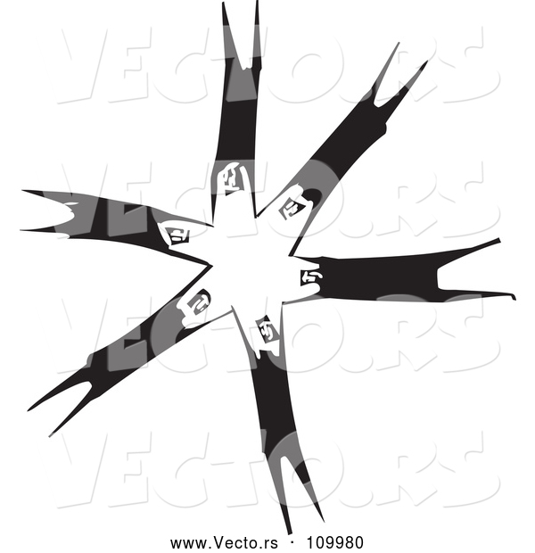 Vector of Black and White Woodcut Group Circle of Men Holding Hands and Spinning