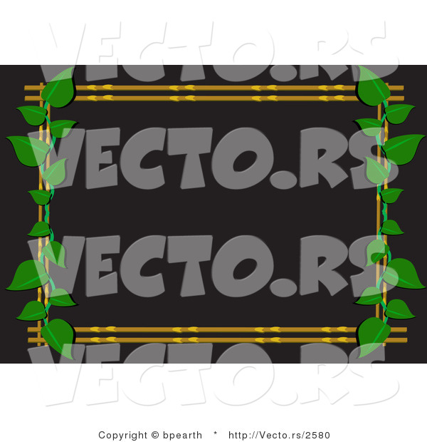 Vector of Black Background with Bamboo Border and Green Vines