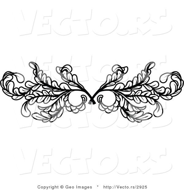 Vector of Black Leafy Swirl Butterfly Tattoo Design Element Border Background