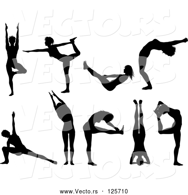 Vector of Black Silhouetted Women Doing Yoga Poses - Collage
