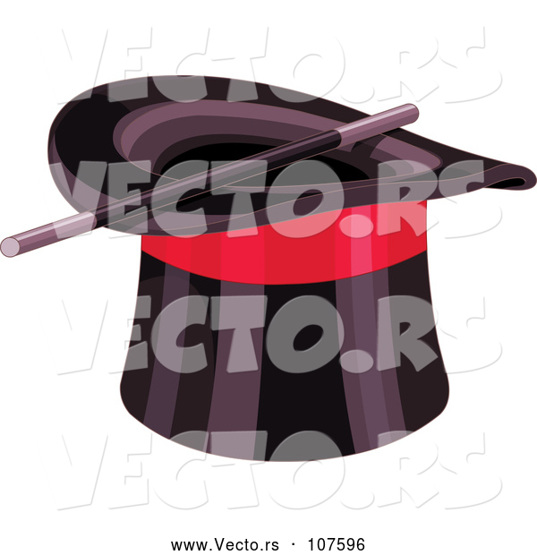 Vector of Black Top Hat with a Red Band and Magic Wand