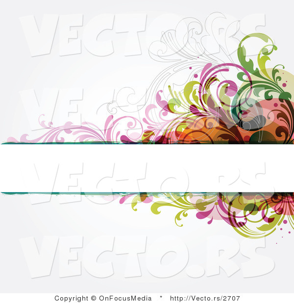 Vector of Blank Copyspace Box Borderd by Colorful Vines and Scrolls over off White Background Design