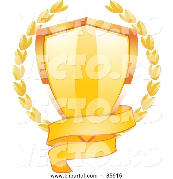 Vector of Blank Gold Banner Around the Bottom of a Shiny Shield with Laurels