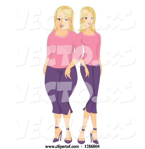 Vector of Blond Lady Shown Before and After Weightloss