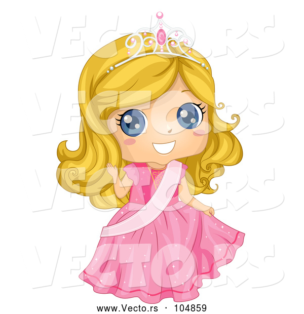 Vector of Blond Princess Girl Wearing Pink Gown with Sash
