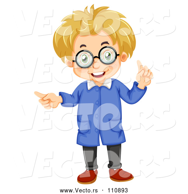 Vector of Blond White Man or Boy Scientist Holding up a Finger and Pointing