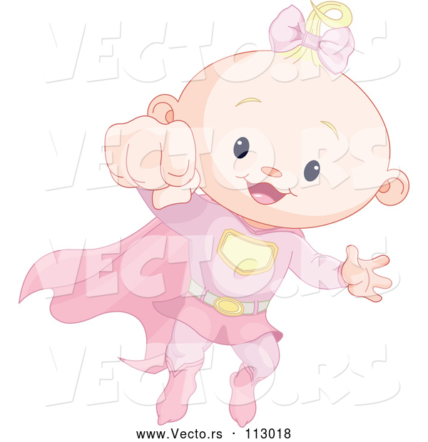 Vector of Blond White Super Hero Baby Girl Flying