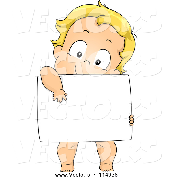 Vector of Blond White Toddler Boy Holding a Blank Sign