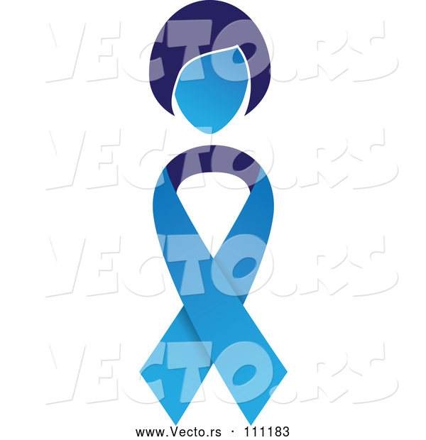 Vector of Blue Colon Cancer Awareness Ribbon with a Lady's Head