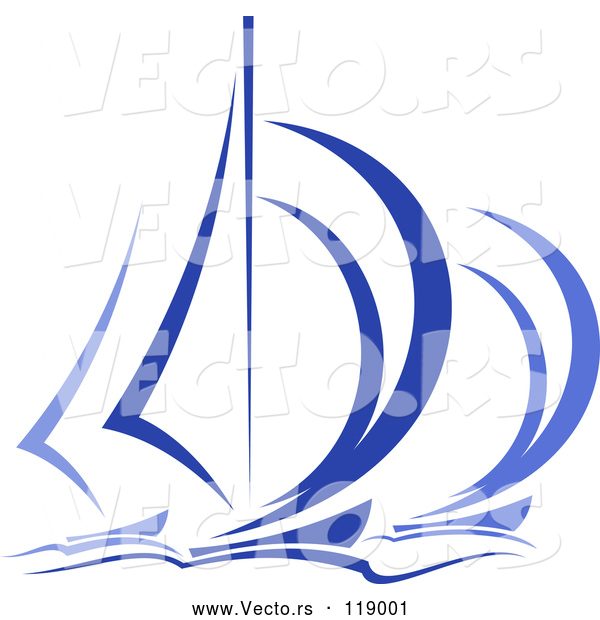 Vector of Blue Regatta Sailboats 5