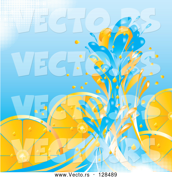 Vector of Blue Water Splashing Against Orange Slices