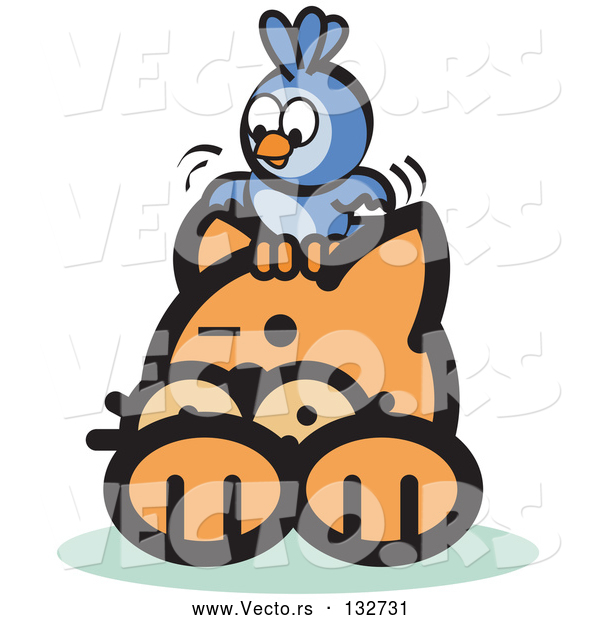 Vector of Bluebird on an Orange Cat's Head