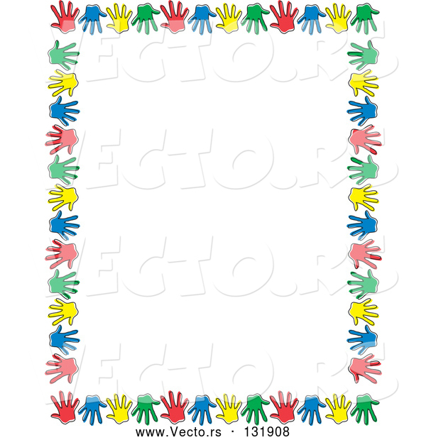 Vector of Border of Colorful Hand Prints over White