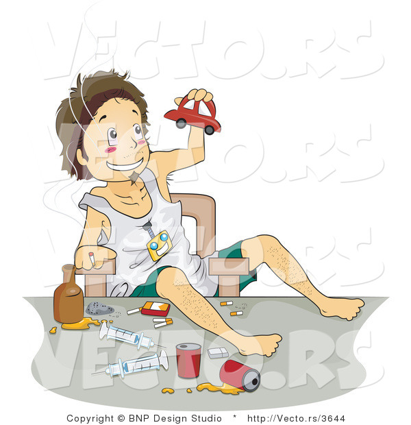 Vector of Boy Doing Drugs and Playing with Toy Car